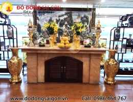 Lắp đặt phòng thờ Phật tư gia khách hàng dát vàng 9999