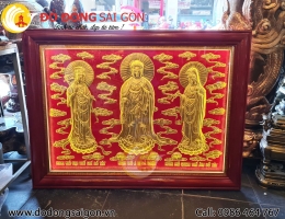 Tranh Tam Thế Phật bằng đồng dát vàng 9999 tại Sài Gòn