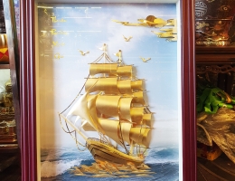 Tranh thuyền mạ vàng 24k tinh xảo kích thước 60cm x 80cm