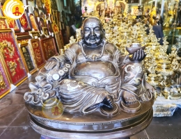 Tượng Phật Di Lặc bằng đồng khảm ngũ sắc cao 42cm