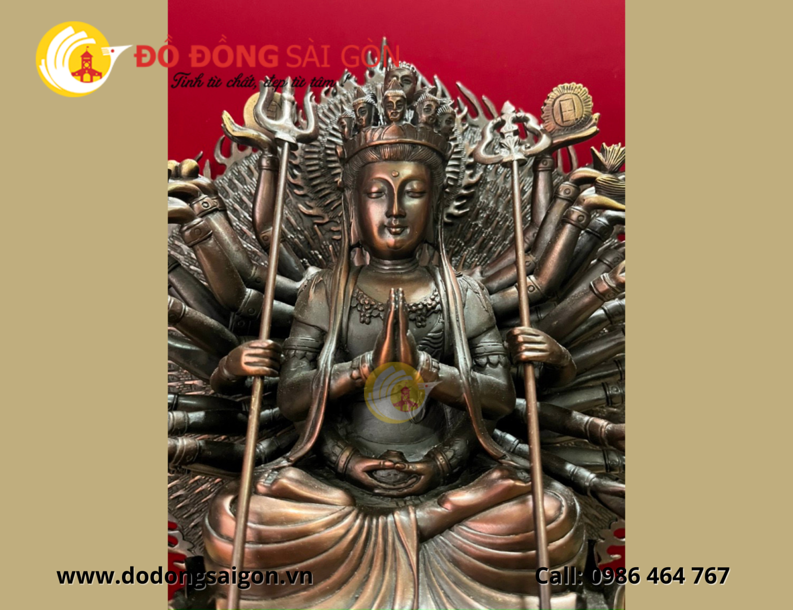 Tượng Phật trăm tay nghìn mắt bằng đồng màu giả cổ 