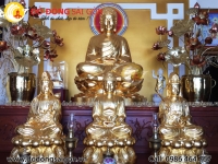 Bộ Tam Thế Phật bằng đồng đỏ mạ vàng 24k