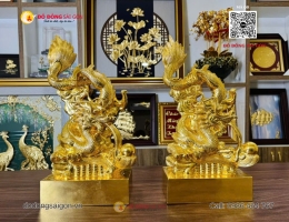 Tượng rồng nhả ngọc bằng đồng dát vàng 9999
