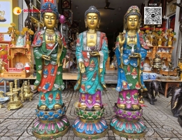 Bộ Tam Thế Phật Bằng Đồng Vàng Nguyên Khối