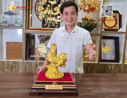 Tượng Gà Trống Bằng Đồng Mạ Vàng 24k
