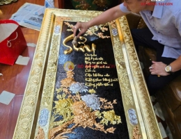Tranh Chữ Sửu Bằng Đồng Dát Vàng 24K 