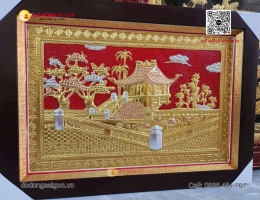 Mẫu Tranh Chùa Một Cột Bằng Đồng Dát Vàng 24k