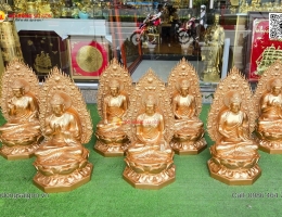 BỘ TƯỢNG DƯỢC SƯ BẰNG ĐỒNG ĐỎ CAO 68CM