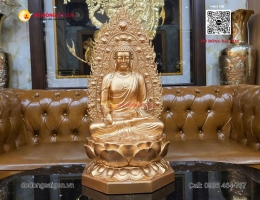 Tượng Phật Kim Sắc Bảo Quang Diệu Hạnh Thành Tựu Như Lai Bằng Đồng Đỏ Cao 68cm