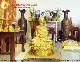 Tượng Phật Thích Ca Mâu Ni bằng đồng dát vàng 9999 cao 90cm
