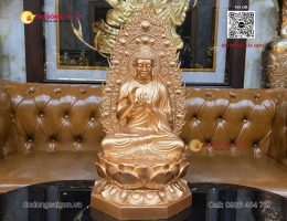 Tượng Phật Pháp Hải Thắng Huê Du Hý Thần Thông Như Lai Bằng Đồng Đỏ Cao 68cm
