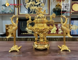 Bộ Đỉnh Hạc Bằng Đồng Mạ Vàng 24k