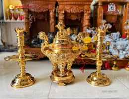 Bộ Tam Sự Đồng Đỏ Mạ Vàng 24k 