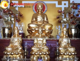 Bộ Tam Thế Phật bằng đồng đỏ mạ vàng 