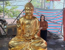 Đúc Tượng Phật Thích Ca Mâu Ni Bằng Đồng Đỏ Dát Vàng 24K