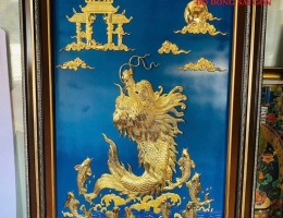 Tranh Cá Chép Hóa Rồng Mạ Vàng 24k