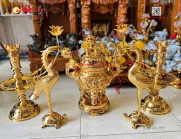 Bộ Ngũ Sự Đồng Đỏ Mạ Vàng 24K 