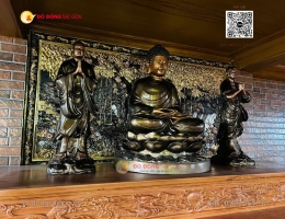 Lắp Đặt Tượng Phật Thích Ca Và Tượng A Nan – Ca Diếp Bằng Đồng Đỏ Cao 108cm
