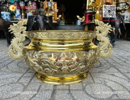Lư Hương Bằng Đồng Cỡ Lớn – Đồng Vàng Cao Cấp, Miệng 40cm, Trọng Lượng 25kg