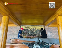 Mẫu Tranh Bồ Đề Trang Trí Trên Bàn Thờ Phật Dát Vàng 24K