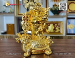 Mẫu Tượng Phật Di Lặc Đứng Trên Rùa Bằng Đồng Mạ Vàng 24k