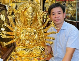 Mẫu Tượng Phật Thiên Thủ Thiên Nhãn Bằng Đồng Dát Vàng 24K Cao 68cm
