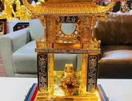 Mô hình Khuê Văn Các gắn cụ Rùa bằng đồng mạ vàng 24K – Biểu tượng văn hiến Thăng Long