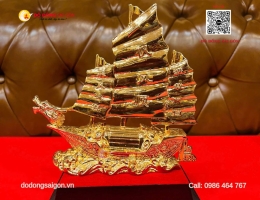 Mô Hình Thuyền Buồm Bằng Đồng Mạ Vàng 24K Cao Cấp