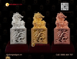 Ấn Rồng Tứ Linh Bằng Đồng Mạ Vàng 24K Cao 18cm
