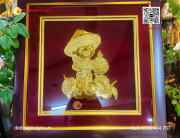 Tranh Cô Gái Bán Sầu Riêng Bằng Vàng 24K