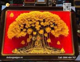 Tranh lá Bồ đề dát vàng quà tặng phật giáo
