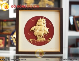 Tranh Thuyền Buồm Mạ Vàng 24k Chạm 3D Tặng Tân Gia