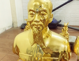 Tượng chân dung bán thân Bác Hồ dát vàng 9999 cao 50cm