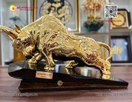 Tượng Bò Tài Chính Cỡ Lớn Bằng Đồng Đỏ Mạ Vàng 24K