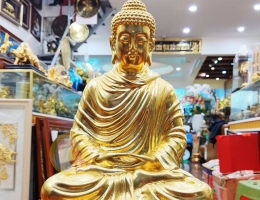 Tượng Phật Thích Ca Mâu Ni Bằng Đồng Dát Vàng 9999 Cao 50cm