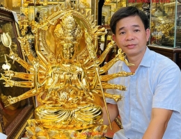 Tượng Phật Thiên Thủ Thiên Nhãn bằng đồng dát vàng 24K cao 68cm