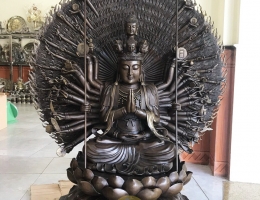 Đúc tượng Phật thiên thủ thiên nhãn bằng đồng hun màu giả cổ 130cm